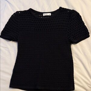 Nine West Black Short Sleeve Crochet Top